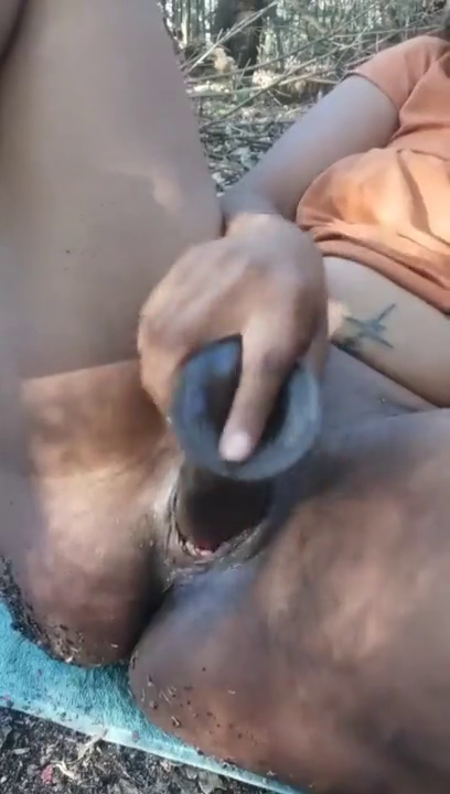 Fucking Wet Pussy With Black Dildo in the Park